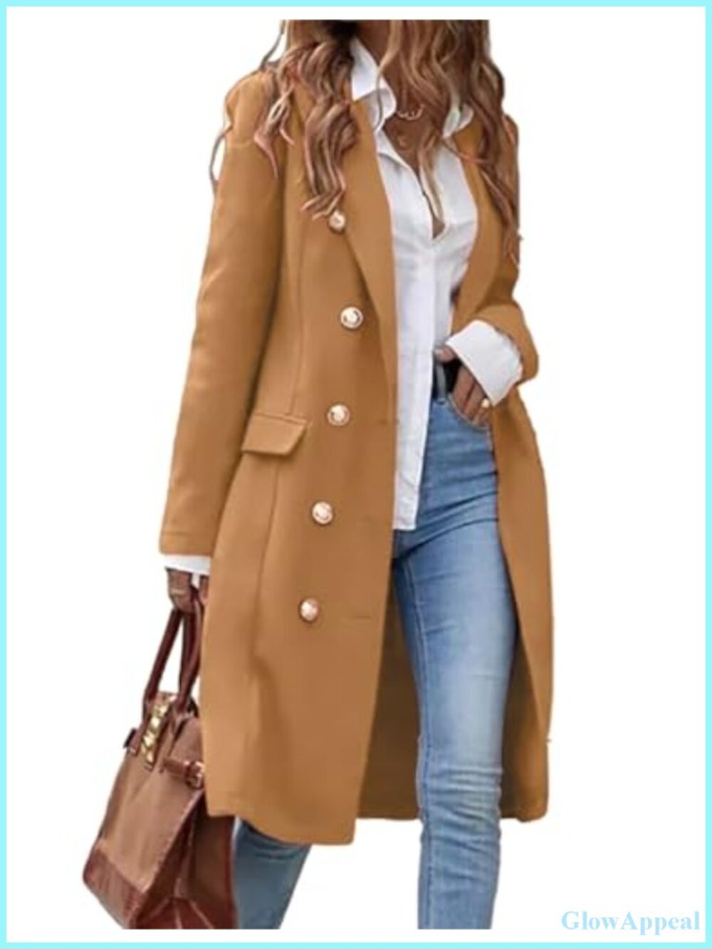 Womens Long Wool Coat Double Breasted Notch Lapel Winter Trench Jacket